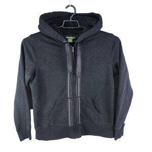 Mens Black Eddie Bauer Sherpa-Lined Hoodie Sweatshirt Full Zip Long Sleeve L